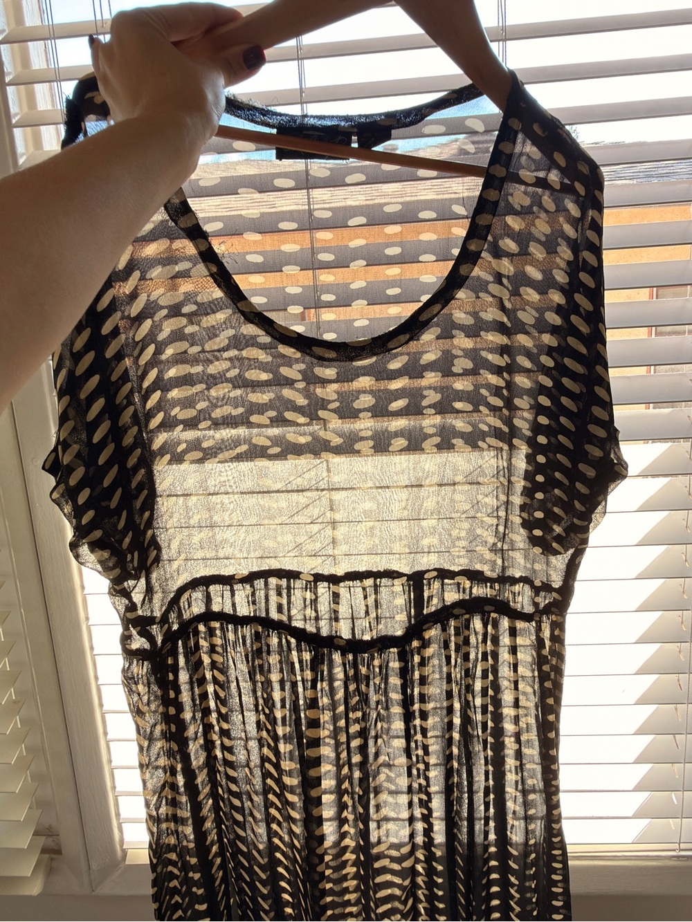 Oversized Sheer Black & Cream Polka Dot Long Dress cover up